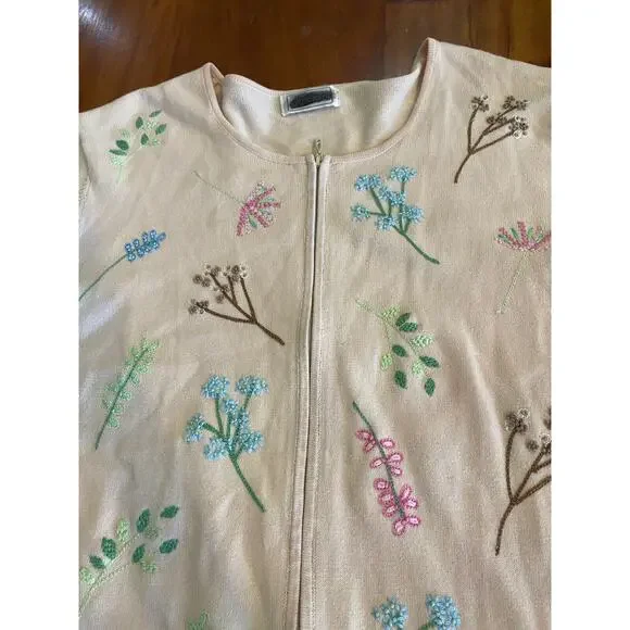 Vintage Embroidered Floral Cardigan Sweater‎ CottageCore Feminine Dainty Large - Picture 2 of 6
